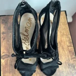 Sandales Sam Edelman Pompei - Talon Aiguille - Peep Toe - Lacets - Taille 10 M - Suède Noir - Neuves Sans Boîte
